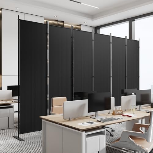 C-Hopetree 6 Panels Room Divider, 6 Ft Tall Indoor Folding Privacy Screen, Portable Partition Separator, Freestanding Separation Temporary Wall for Office, Bedroom, 120" W X 71" H, Black by C-Hopetree