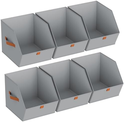 Homsorout Fabric Closet Storage Cubes - 6 Pack Square Storage Bins with Dual Handles for Clothes, Towels, Toys, Cube Storage Organizers for Bedroom, Nursery, Shelves, Closet, Small Spaces, Grey by Homsorout