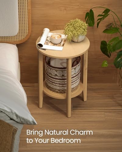 VASAGLE Round Side End Table, 2-Tier Boho Bedside Table with Rattan-Look - Image 4