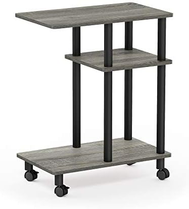 Furinno Turn-N-Tube C Shaped Side Table with Casters, French Oak Grey/Black - Image 4