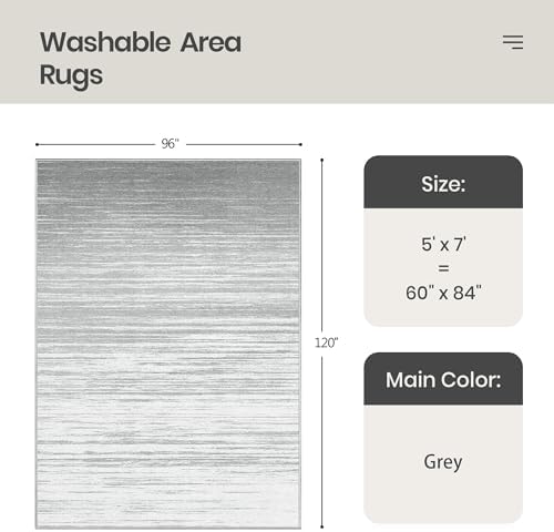 Valenrug Washable Rugs 5x7 - Non Slip 5x7 Area Rugs for Living Room, Stain Resistant Area Rugs for Bedroom, Foldable Machine Washable Area Rug(5'x7', Grey) - Image 2