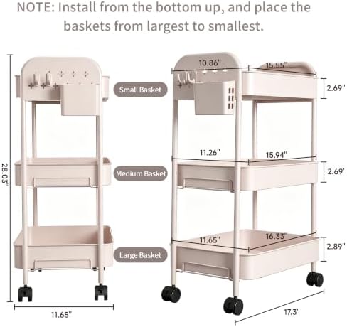 Heavy-Duty Rolling Cart 3 Tier Metal Utility Storage Cart - Image 2