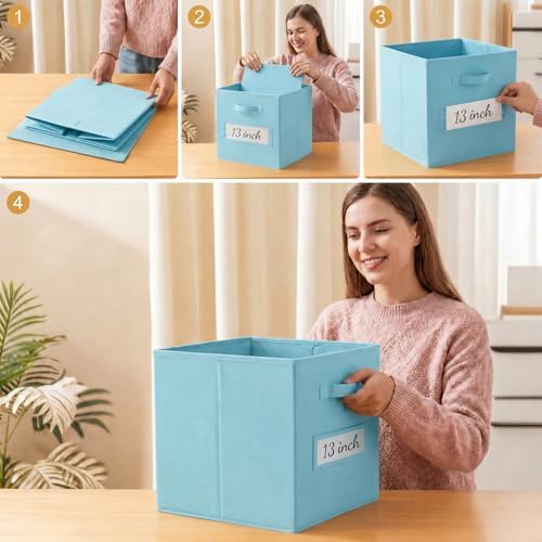 Storage Bins,13 Inch Cube Storage Bin with Labels,6pcs,Sky Blue - Image 5