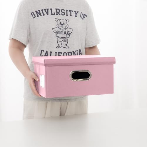 PRANDOM Collapsible Storage Box with Lid [3-Pack] Leather Fabric Foldable Storage Bin Organizer Container Basket Cube with Cover for Home Bedroom Closet Office Nursery Pink(13.6x9.6x6.9) - Image 6