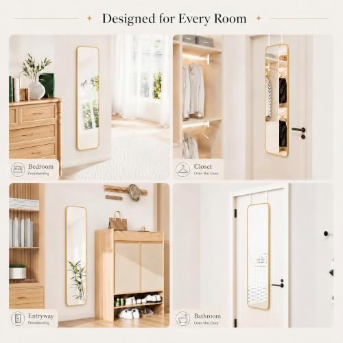 SCWF-GZ 47x14 Full Length Mirror Over the Door,Wall Mounted/Rope Hang Gold - Image 3