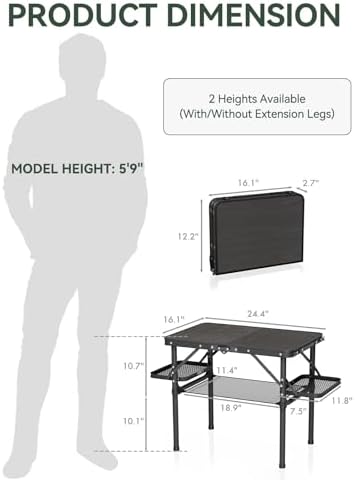 Titanker Folding Camping Table Small 2ft, Small Camp Table Portable with Side Racks & Storage Net, Folding Picnic Set, Portable Beach Table, Car Camping Essentials, Aluminum Light & Solid - Image 3