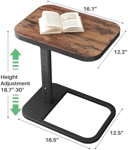 Kitstorack Upgraded TV Tray Table with Panel Lock, 90° Flip-Over Design & Adjustable Height, Sofa Arm Side Table for Eating, Laptop, Couch, Bed, or Small Spaces, Brown - Image 5