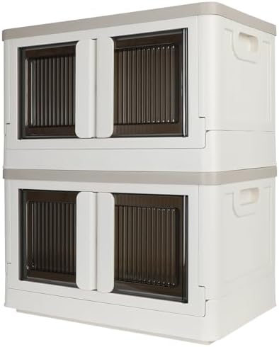 Storage Box, Collapsible Cabinet, 8.4 Gallon (32L) Each One, 2 Packs, Useful Box with Lids, Foldable Drawer, Organizers for Home and Office, Milk White by AssHMKITOfficial