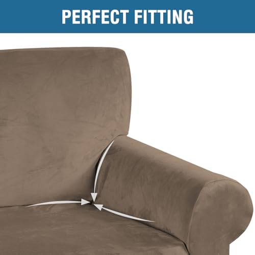 H.VERSAILTEX Stretch Velvet Sofa Covers for 3 Cushion Couch Covers Furniture Protector Soft with Non Slip Elastic Bottom, Crafted from Thick Comfy Rich Velour (Sofa 72"-90", Coco Mocha) - Image 4