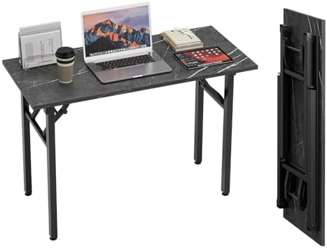 TEMI Small Computer Desk Folding Table - 43.3" Foldable Office Desk, No Assembly, Perfect for Small Spaces in Bedroom, or Apartment, Portable Mini Desk or Study Table Compact Design, Marble Greige by TEMI