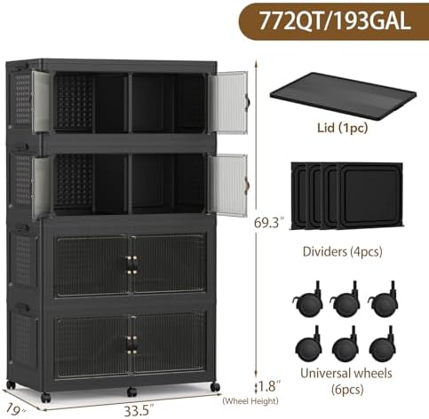 SAILUN 760Qt Stackable Storage Bins,Storage Cabinet with a Lid,4 Pack Black - Image 4