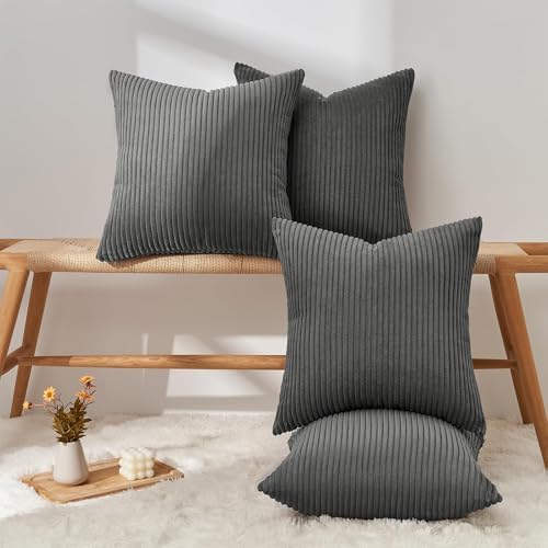 Topfinel Decorative Dark Grey Throw Pillow Covers Cushion Cases, Set of 4 Soft Velvet Modern Double-Sided Designs, Mix and Match for Home Decor, Pillow Inserts Not Included (16x16 inch) - Image 2