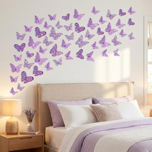 Bememo 72 Pieces 3D Butterfly Wall Decals Sticker Decal Wall Decor Art Decorative Sticker 3 Sizes for Room Offices Bedroom Bathroom Living Room Decor (K-pop Purple) - Image 5