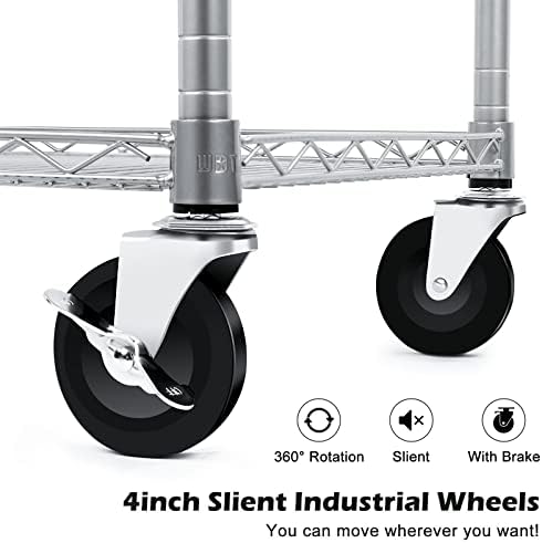 WDT 990Lbs Capacity Heavy Duty Rolling Utility Cart, NSF Rolling Carts with Wheels,Commercial Grade Metal Cart with Handle Bar & Shelf Liner,Trolley Serving Cart for Restaurant,Kitchen,Gray - Image 4