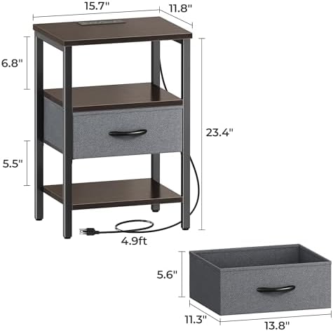 SUPERJARE Nightstand Set of 2 with Charging Station, USB-C Port, End Tables - Image 3