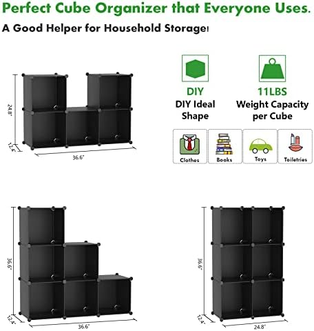 C&AHOME 6-Cube Storage Organizer Cube Shelf Closet Storage Bookcase, Black - Image 3