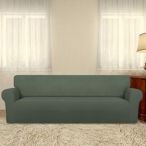 PureFit Stretch Couch Covers for Sofa 4 Seater Slipcovers Grayish Green - Image 2