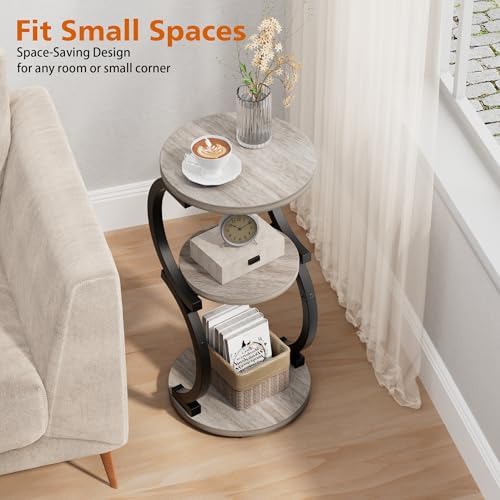 JUSTOGO Small Side Table, 3-Tier Round End Table for Small Spaces, Greige - Image 4