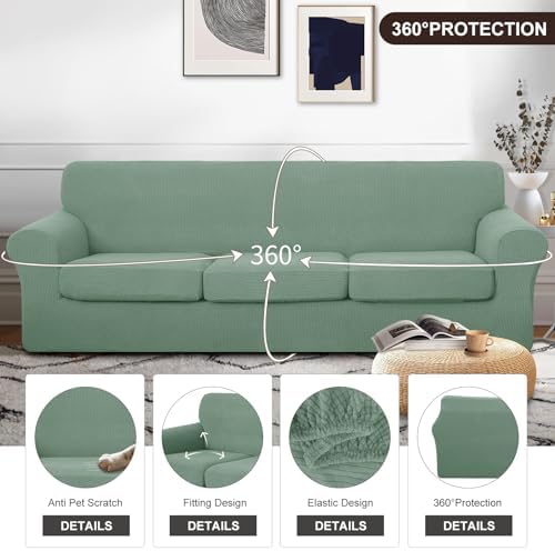 U-NICE HOME 4 Pieces Oversized Stretch Couch Cover Slipcover, Olive Green - Image 4