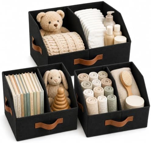 HOMELUX THEORY Closet Organizers Storage, Medium Collapsible Bin 3pc, Black by HomeluxTheory