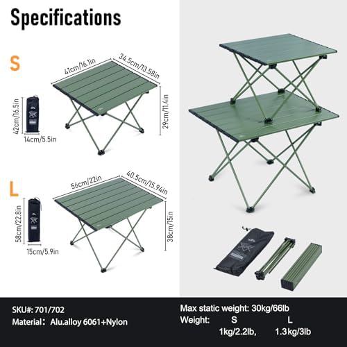 iClimb Ultralight Compact Camping Folding Table (Green - S) - Image 3