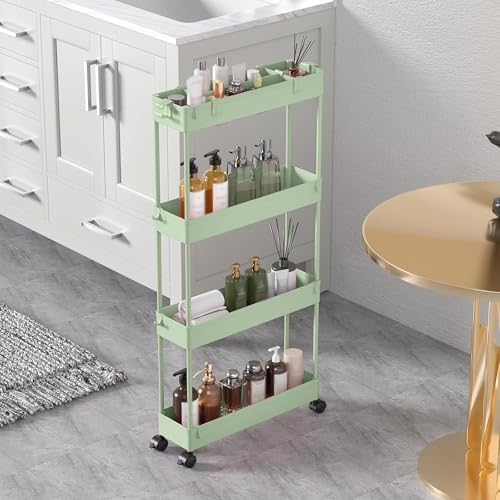 SPACELEAD 2-piece Set Slim Storage Cart 3 Tier,Bathroom Organizer Rolling Utility,Mobile Shelving Unit Slide Out for Office, Kitchen, Laundry Room & Narrow Places - Image 6