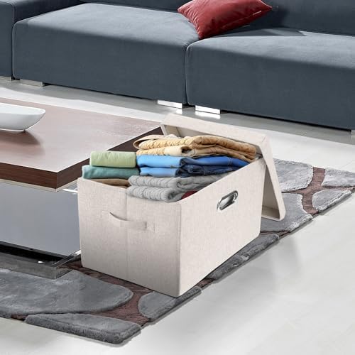TYEERS Large Storage Bins with Lids, Collapsible, Washable, Fabric Storage Boxes for Organizing, 17.3x11.8x11.4 inches, 3 Pack, Beige - Image 5