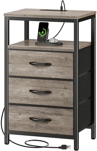 Huuger Nightstand with Charging Station, 27.6 Inch Bedside Table,Side Table by Huuger