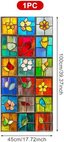 BlissYard Colorful Lattice Floral Leaf Window Cling 17.7x39.3 Inch PVC - Image 3