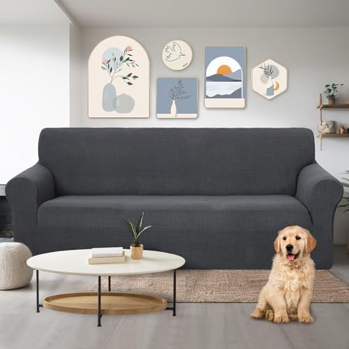 U-NICE HOME Stretch Couch Cover Slipcover for 3 Cushion Sofa, Dark Grey - Image 2