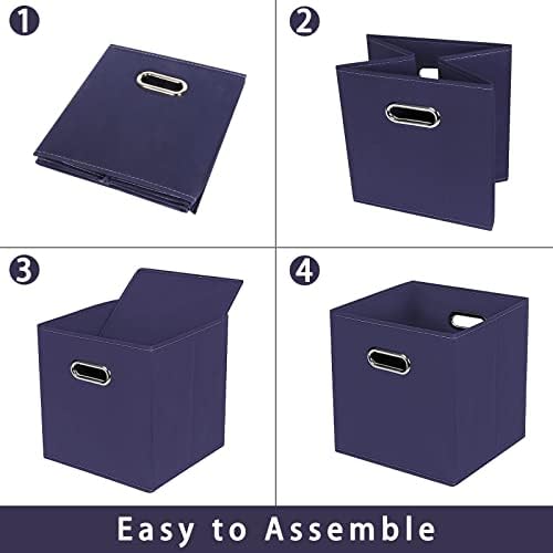 Fabric storage bins Cubes, Fabric Cube Organizer with Handle, Foldable Cube Bins for Cloth or Accessary Storage, 11x11x11, Set of 8, (Navy Blue) - Image 6