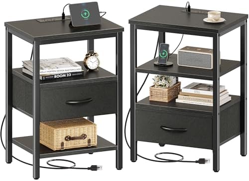 SUPERJARE Nightstand Set of 2 with Charging Station, USB-C Port, End Tables by SUPERJARE