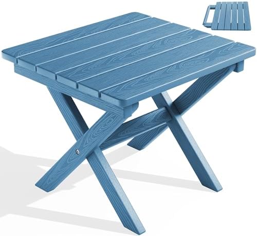 SERWALL Small Folding Side Table, HDPE Outdoor End Table, Navy by SERWALL