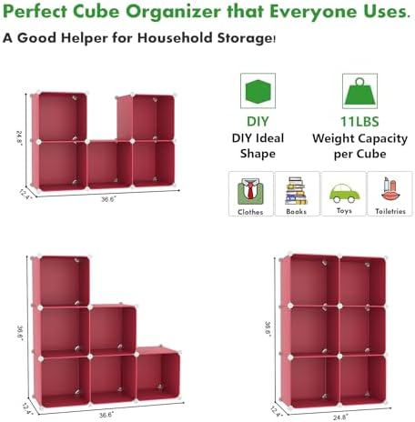 C&AHOME 6-Cube Storage Organizer Cube Shelf Closet Storage Bookcase, Red - Image 2