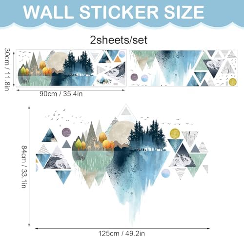 Nordic Geometric Wall Stickers Mountain Wall Decal Murals Peel and Stick | 33 x 49in DIY Removable 3D Wall Art Stickers Home Decor for Office Bedroom Nursery Living Room - Image 2
