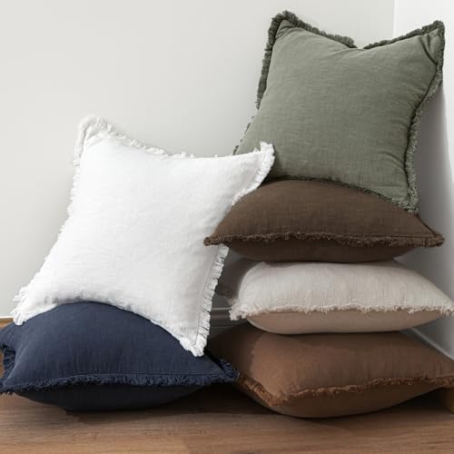 MIULEE Linen Fringe Decorative Fall Pillow Covers Chocolate Brown 20x20 - Image 6