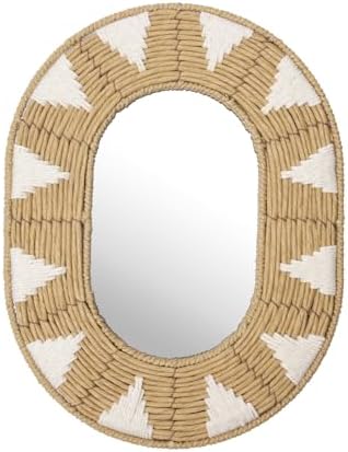 Briful Bohomain Wall Mirror Oval Decorative Mirror Seagrass Wall-Mounted Mirror Farmhouse Home Décor, Hanging Wall Art for Living Room Bedroom Dining Room, Size-16.54''x12.6'' by Briful