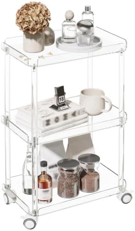 AQUIVER Acrylic 3 Tier Rolling Storage Cart - Small Utility Cart Organizer by AQUIVER