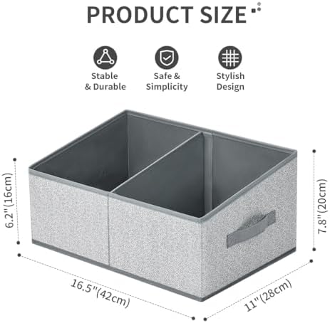 DIMJ Closet Storage Bins, 5 Pack Storage Baskets for Shelves, Foldable Closet Organizer with Handle, Linen Closet Organizers and Storage for Clothes, Toys, Towel, Books (Grey) - Image 2