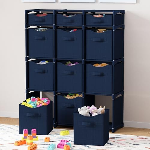 Cube Storage Organizer with Storage Bins Included - The Perfect Closet Organizers and Storage Solution. Includes 12 Storage Cubes, Great For Toy Storage, Closet Storage, Clothes Storage (Navy) - Image 2