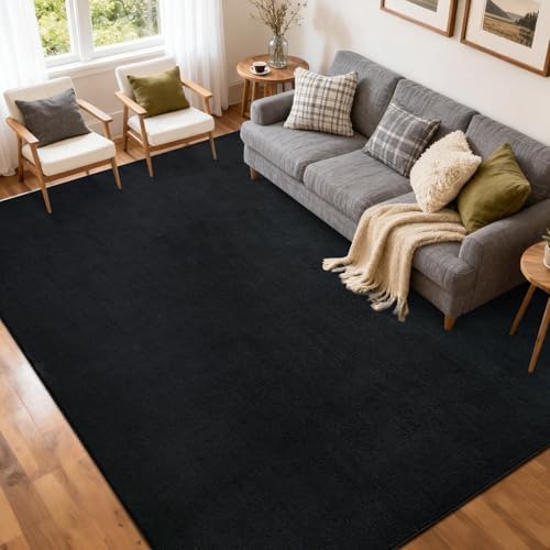 5x7 Pure Black Area Rug Non-Slip Washable Soft Thin for Living Room Bedroom by FinRe%CC%80cHome