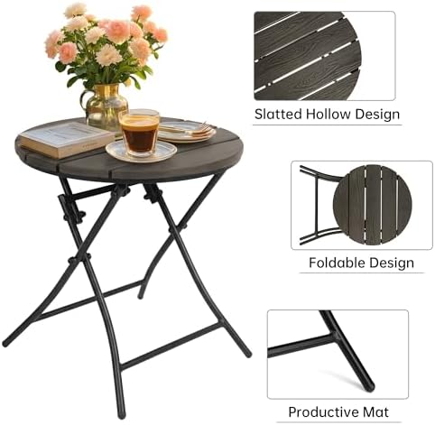 TeoKJ Folding Black Small Outdoor Side Tables, HDPS Patio Table - Image 4