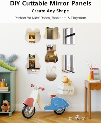 12 Pack Flexible Mirror Sheets 12x12 Inch Self Adhesive Non-Glass Mirror Tiles, Cuttable Shatterproof Acrylic Stickers, Safe Reflective Film for DIY Home Wall Decor Kitchen Bedroom - Image 4