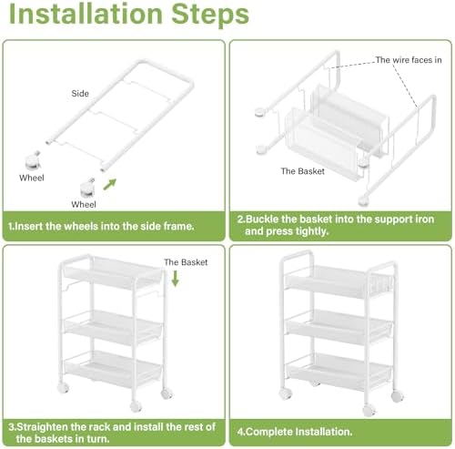 JANE EYRE 3-Tier Rolling Utility Storage Rack Cart on Wheels, Trolley Craft cart, Multi-Purpose Organizer Shelf, White - Image 4