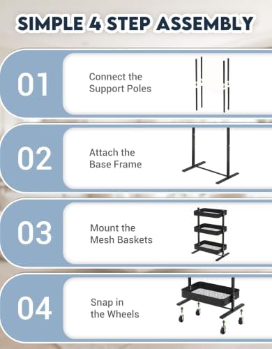 ZOES HOMEWARE 3 Tier Metal Rolling Cart by T-Frame Design on Wheels,Black - Image 5