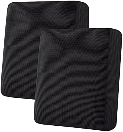 H.VERSAILTEX Super Stretch Individual Seat Cushion Covers Sofa Covers Couch Cushion Covers Slipcover Sets Thick Jacquard Textured Twill Fabric (2 Piece Medium Sofa Cushion Covers, Black) by HVERSAILTEX