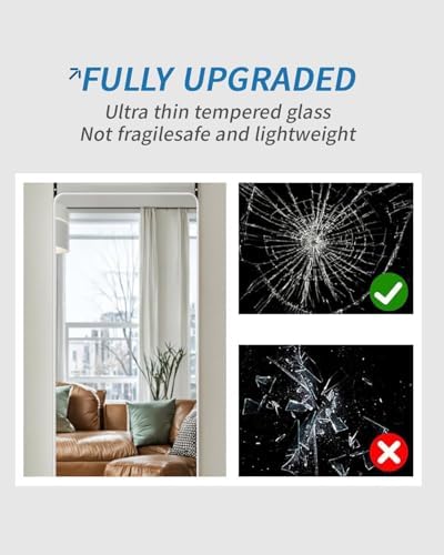 DMWOODFL 48"x14" Rounded Rectangle Over The Door Mirror - Full Length Tempered Glass & Aluminum Frame, No Drill Installation for Bedroom, Bathroom, Closet, Entryway (Silver White) - Image 6