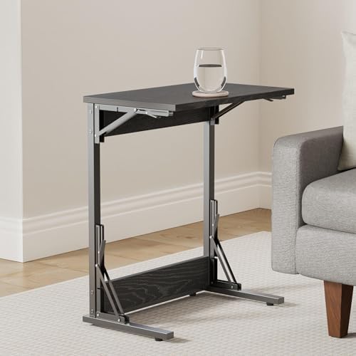 Tatub 24" TV Tray Table Set of 2, Folding C Shaped End Table, Small Sofa Side Laptop Desk for Living Room, Black - Image 2