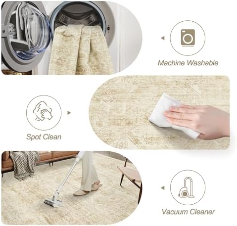 Soalmost Washable Area Rug 9x12 Large Soft Living Room Rugs Beige/Ivory - Image 4