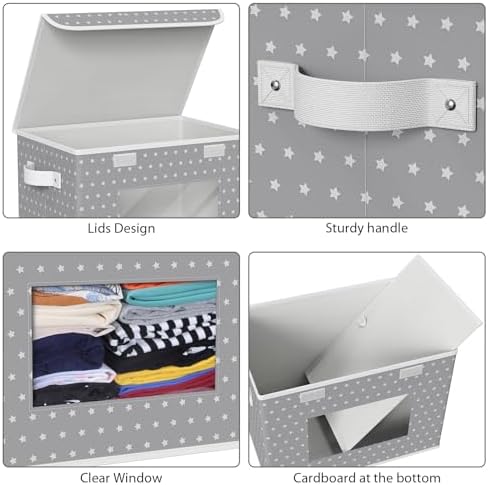 Univivi Fabric Foldable Storage Boxes with Lids, 4 Pack, Gray Star - Image 4